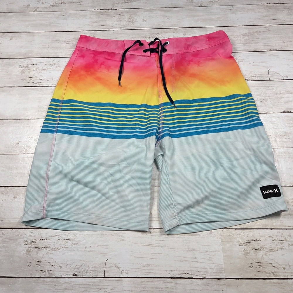 Hurley Phantom Board Shorts Striped Sunset Men 29 Pink Yellow Blue Swim Trunks
